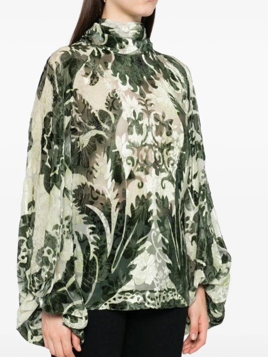 F.R.S For Restless Sleepers Tops - F.R.S For Restless Sleepers Polimnia Green Silk Velvet Scarf Blouse Large Italy